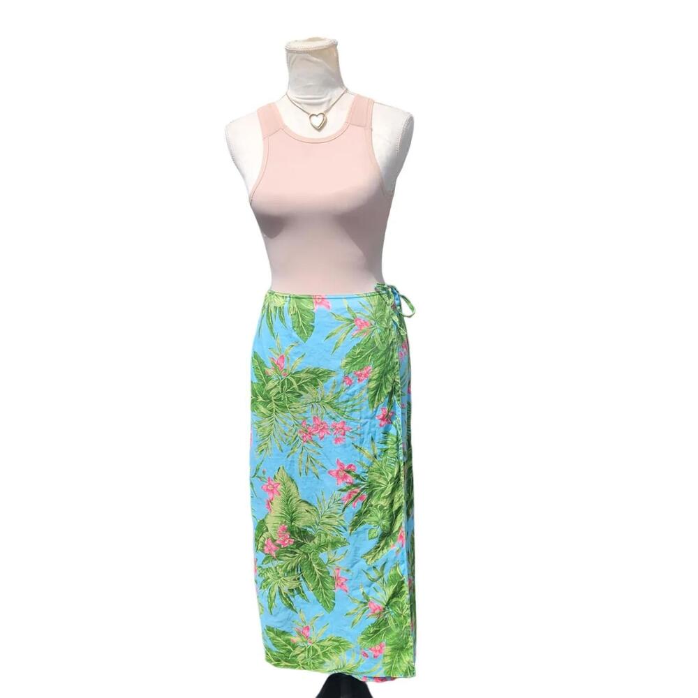 Jones New York. 90s, Hawaiian Print Linen Wrap Skirt. Size: 4p